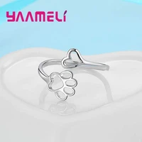 new 925 sterling silver jewelry ring puppy footprints temperament personality fashion unisex trendy resizable opening rings