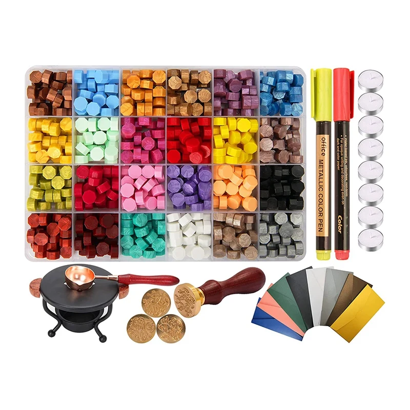 

1 Set Of Wax Bead Seal Set,Sealing Wax Beads With Sealing Wax Heater,Wax Melting Spoon,Envelopes And Pads For Gifts