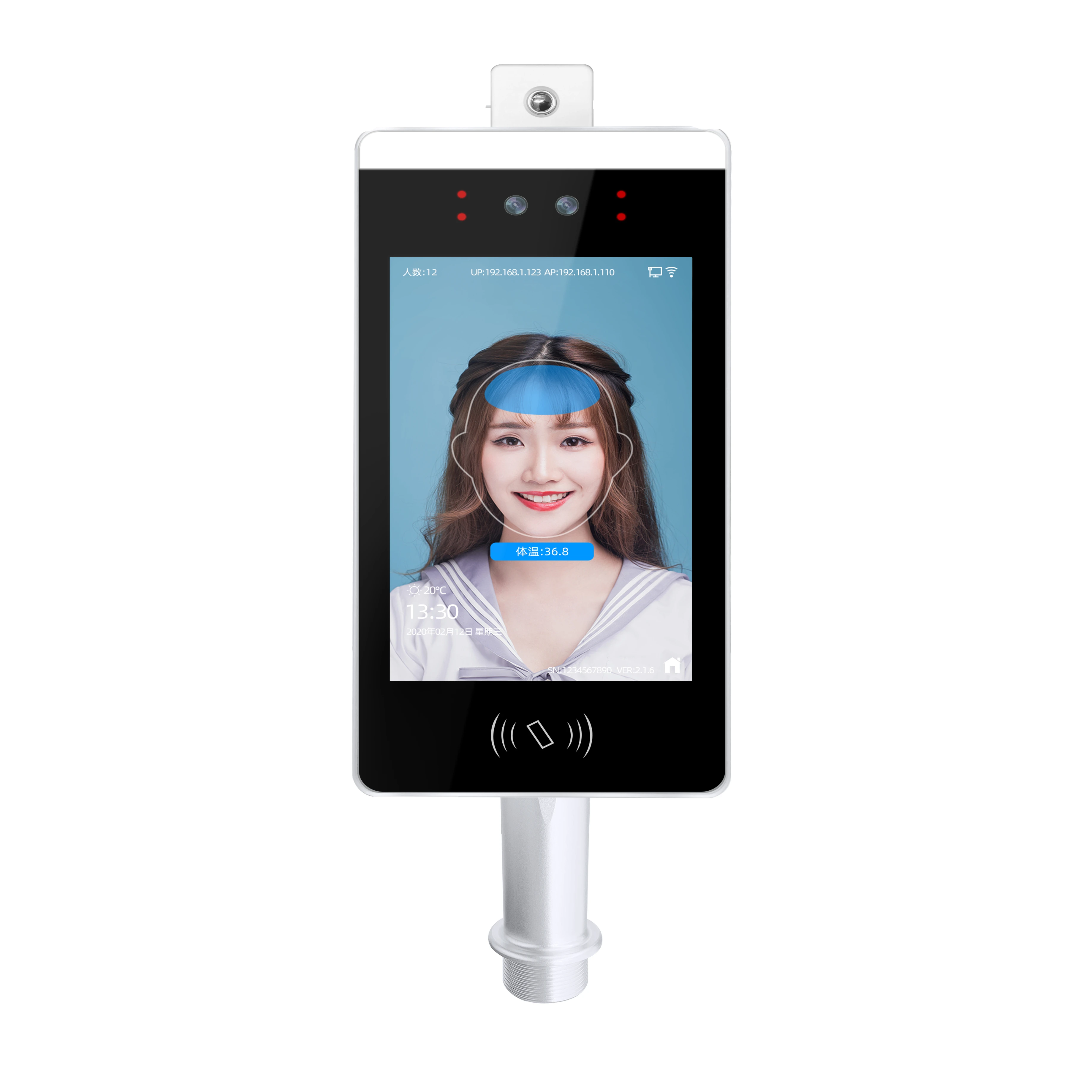 8 Inch Monitor TCP/IP Face Facial Recognition Temperature Measuring Camera Attendance Machine RFID/IC Card Access Control System