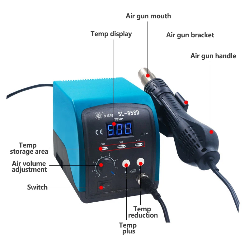 858d smart blue screen desoldering station hot air gun high power digital display 750w mobile phone repair tool free global shipping