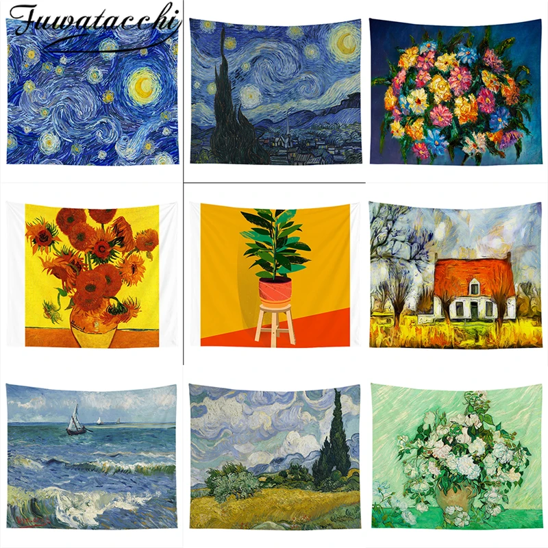 

Fuwatacchi Oil Painting Flower Tapestry Wall Hanging Tapestries Camping Tent Travel Mattress Sleeping Tapestry Throw Rug Blanket