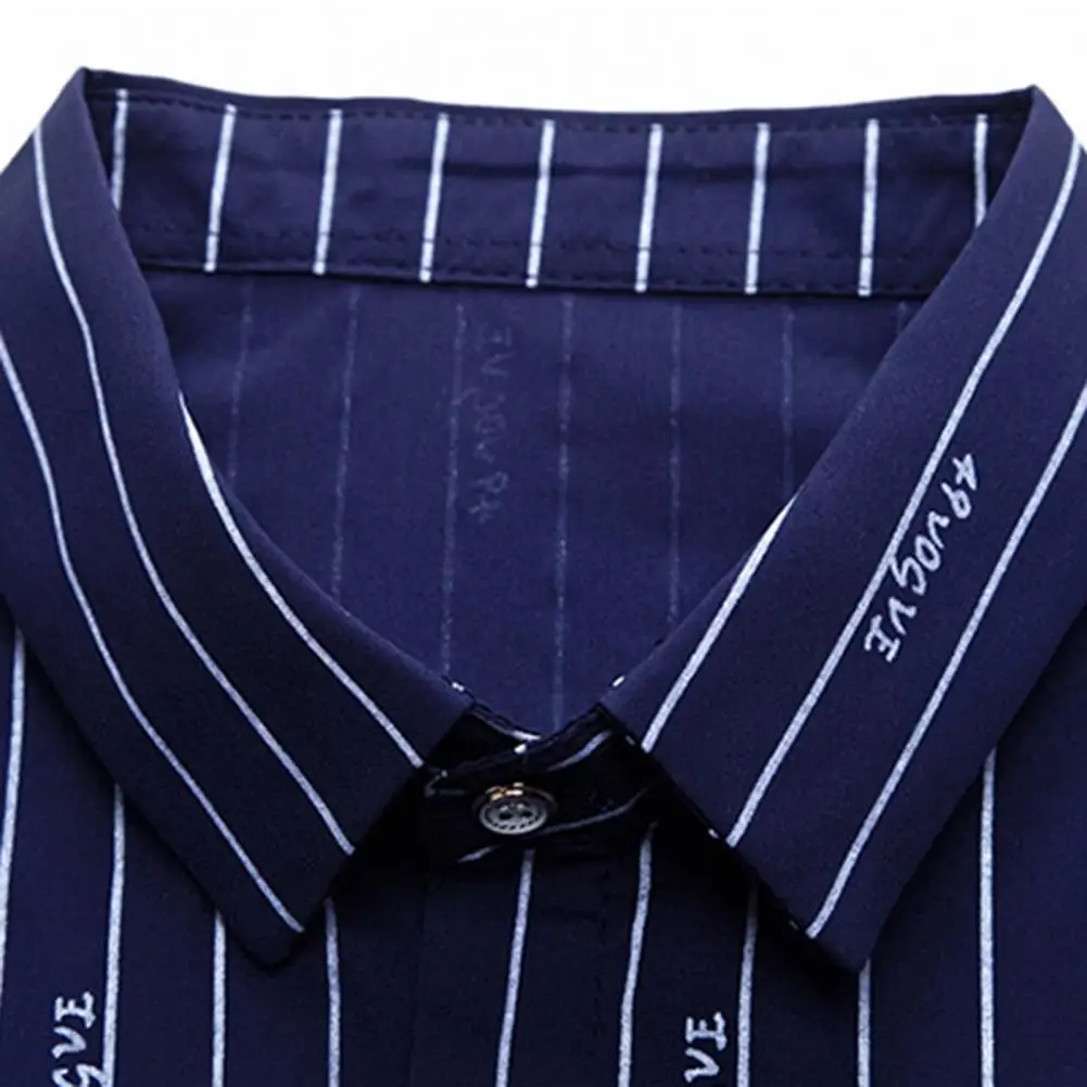 

Men Shirt All Match Single-breatsed Striped Pattern Short Sleeve Blouse for Summer Men Shirt
