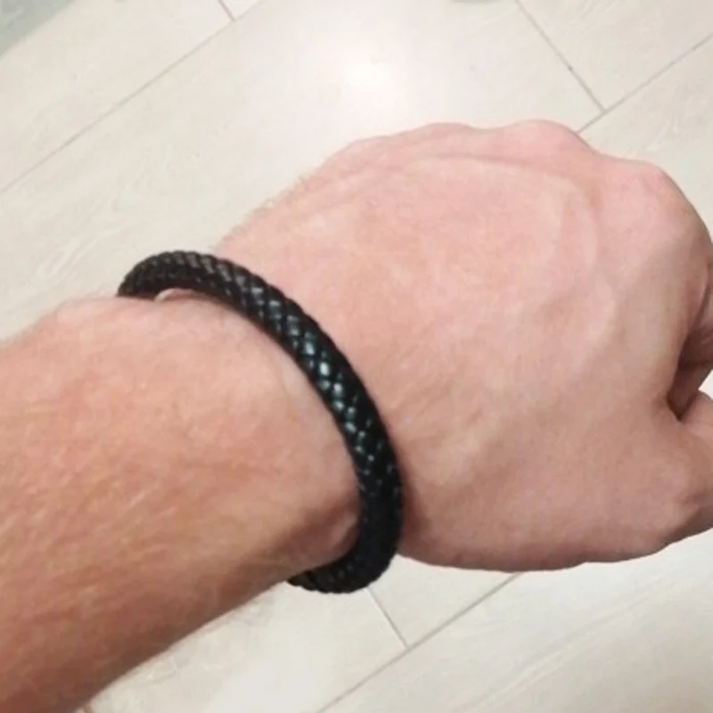 Punk Classic Style Men Women Leather Bracelet Simple Black Stainless Steel Button Neutral Accessories Hand-woven Bangles | Украшения и