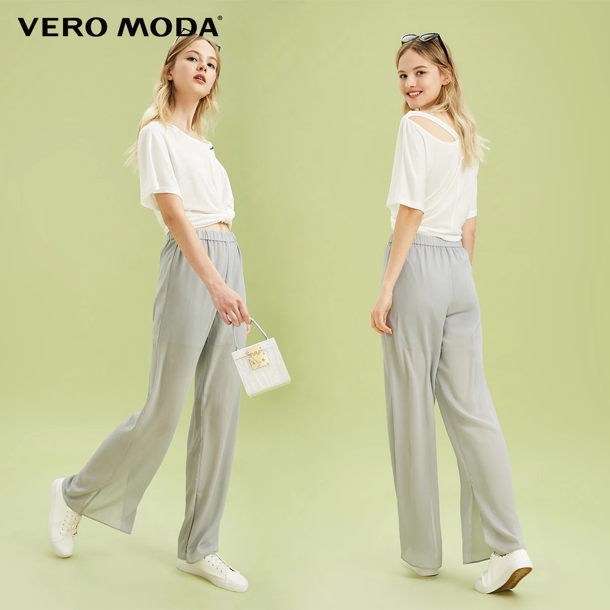 Vero Moda Women's Ins Style Loose Fit Straight Elastic Waist Streetwear Chiffon Pants | 3201PL501 Женская одежда