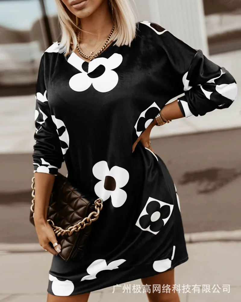 

Women's 2021 New Printed Dress Big Shirt Dress Straight Above Knee, Mini