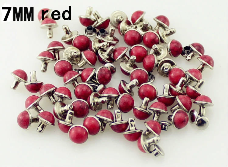 7mm red Новая мода 100 компл./лот Акрил Бирюзовый и латунные заклепки для кожи шипами и стразами для одежды diy аксессуары для одежды - Цвет: 7mm red