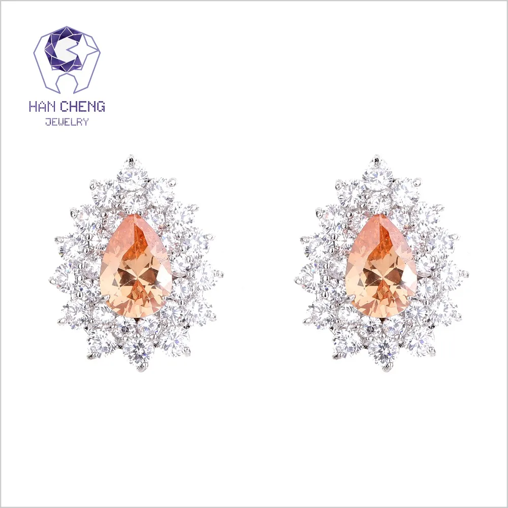 HanCheng New Fashion Luxury Copper Nail Gem Stone CZ Zircon Stud Earrings For Women Statement Jewelry brincos bijoux | Украшения и