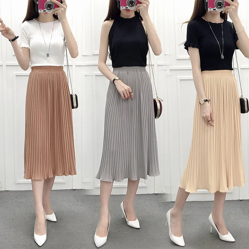 Женская плиссированная юбка с высокой талией Повседневная шифоновая модная