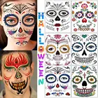 Наклейки для макияжа лица, специальные водонепроницаемые татуировки для лица, День мертвых, Хэллоуин, 3D череп, призрак, лицо, временное Новое