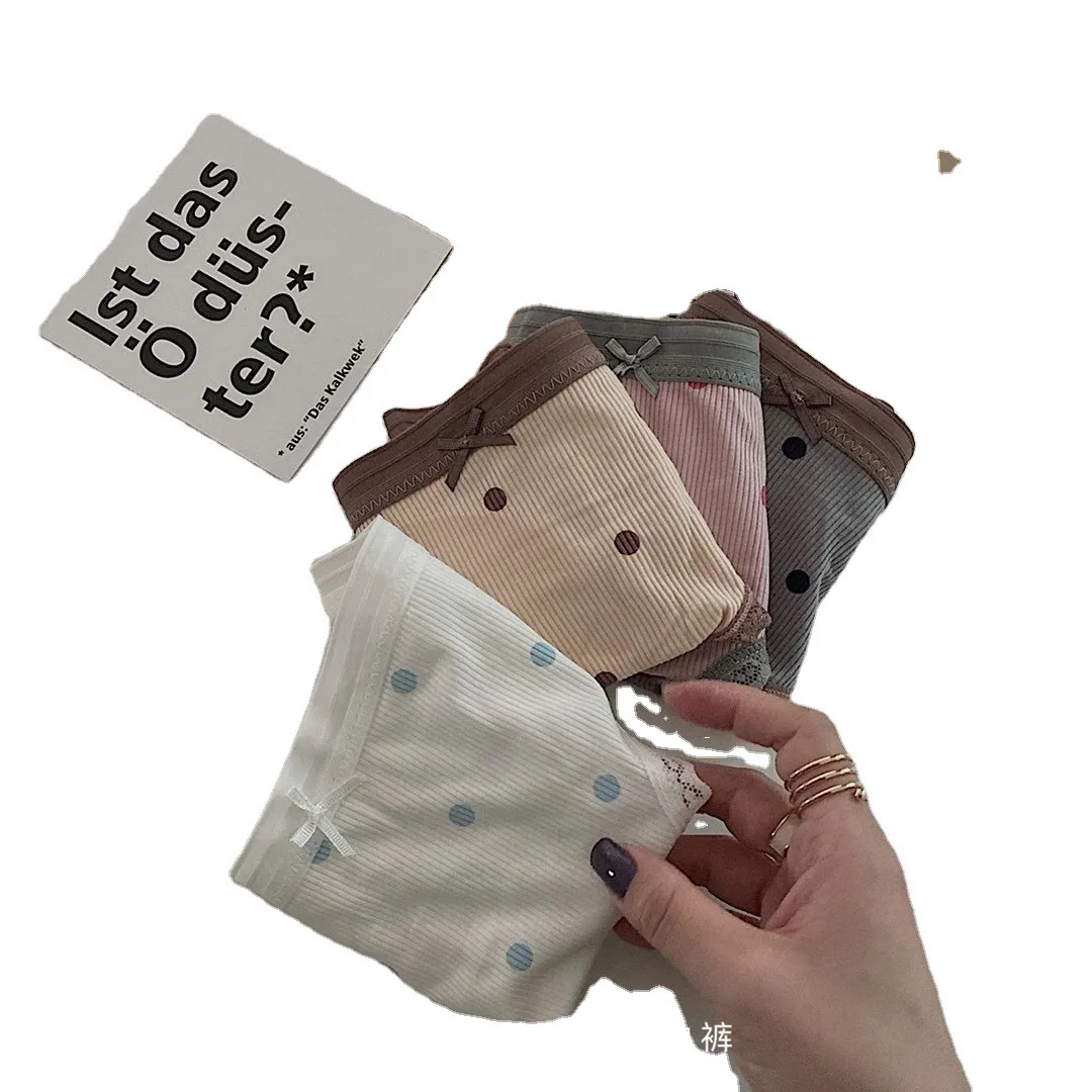 

Lace Polka Dot Women's Japanese Mid-Waist Cotton Antibacterial Crotch Breathable Girl Underwear