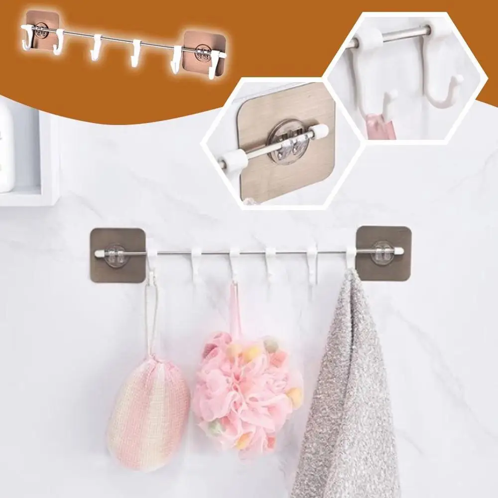 Stainless steel rod non-stick six-linked hook multi-purpose 6-row mobile wall-mounted creative bathroom shelf FD | Дом и сад