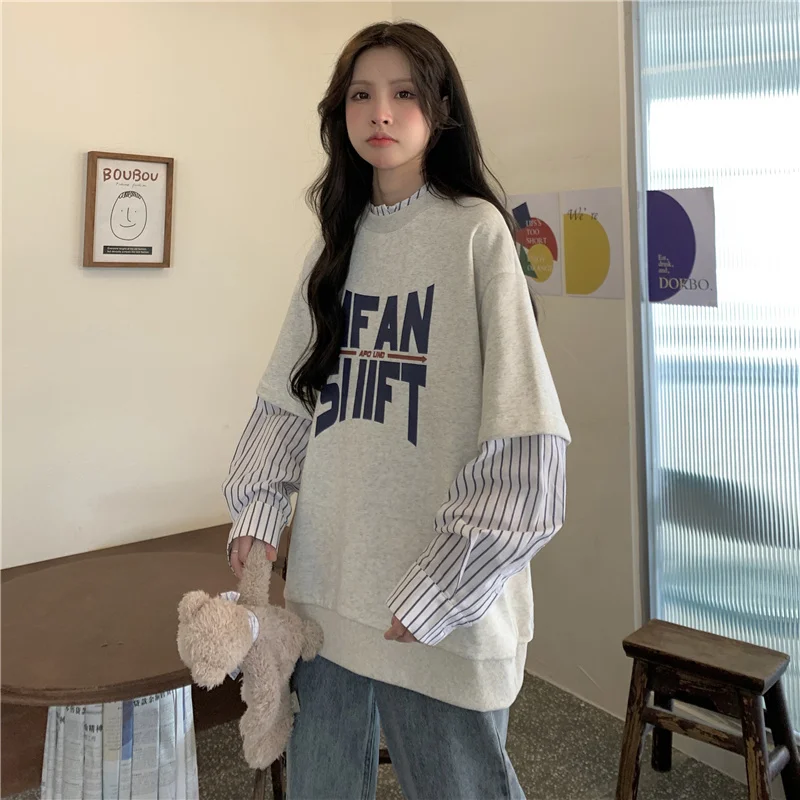 Толстовки большого размера женский топ из двух частей с длинными рукавами и