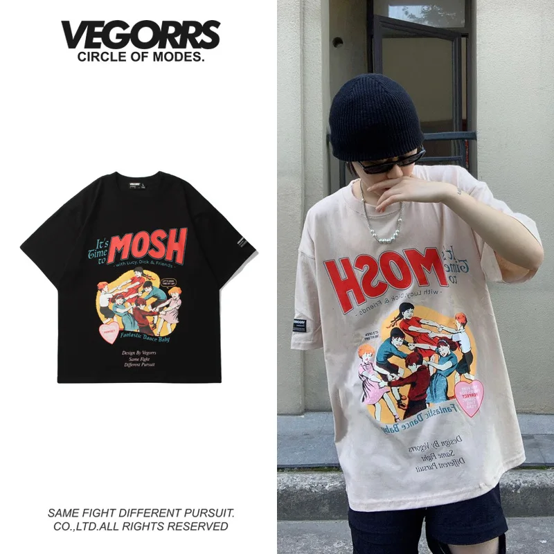 

Women's Graphic Cotton New Tide Couples Short Sleeve Print Harajuku Retro T-Shirts Crop Haut Female Y2k Alternative Top Shirts