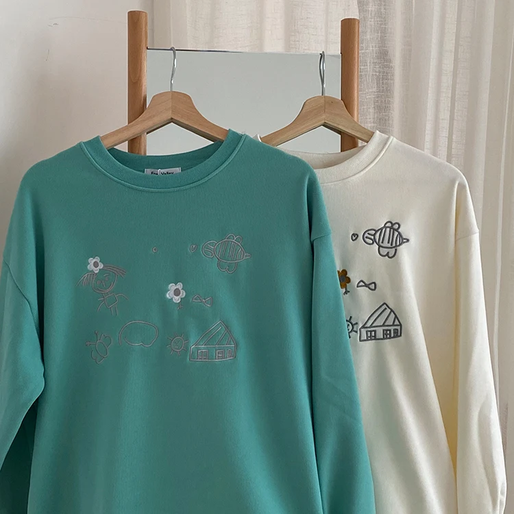 

2 colors autumn winter 2020 preppy style Women Sweatshirts breif embroidery thick Sweatshirt Womens pullovers ( F4135)