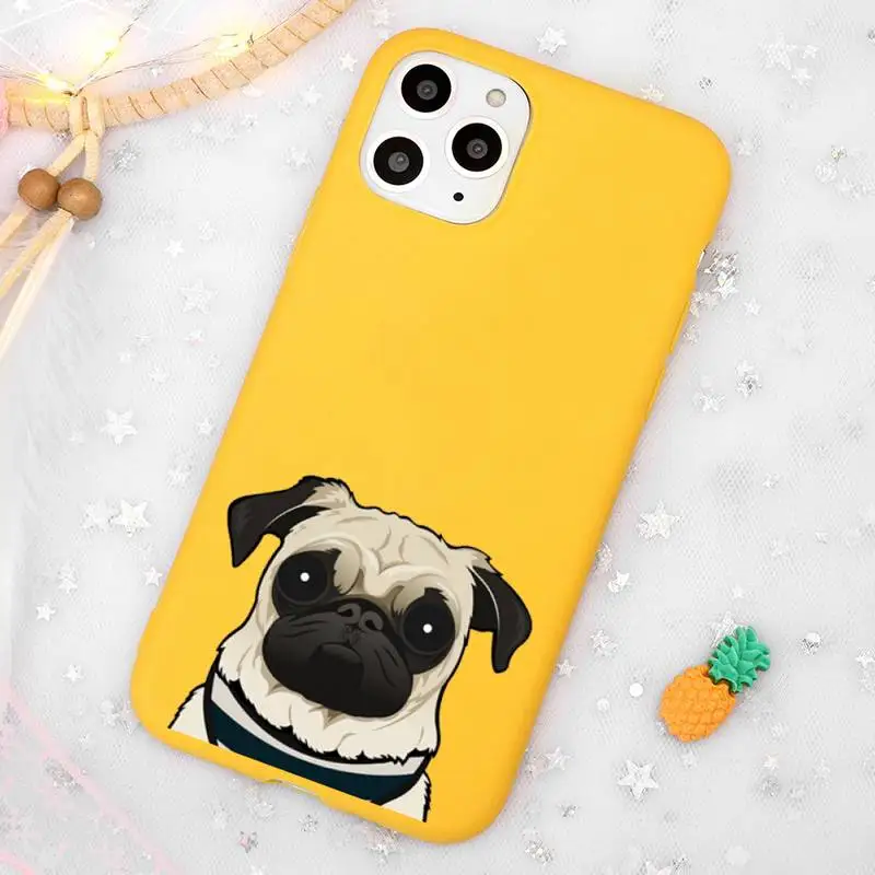 

CARTOON Pug Dog French Bulldog animal Phone Case Candy Color Yellow for iPhone 11 12 pro XS MAX 8 7 6 6S Plus X 5S SE 2020 XR