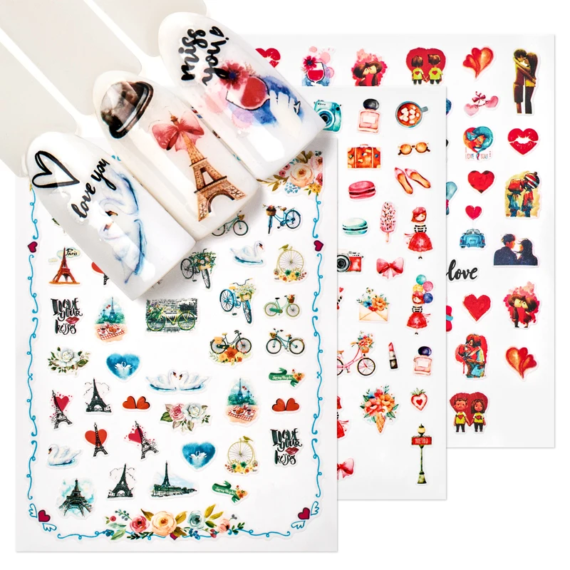 4 лилии романтические валентинки водяные наклейки слайдеры дизайн ногтей