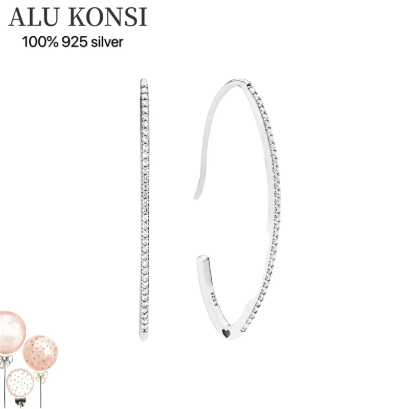

Original luxury Real 925 Sterling Silver authentic pan earrings open big circle crystal For Women DIY fashion wedding Jewelry