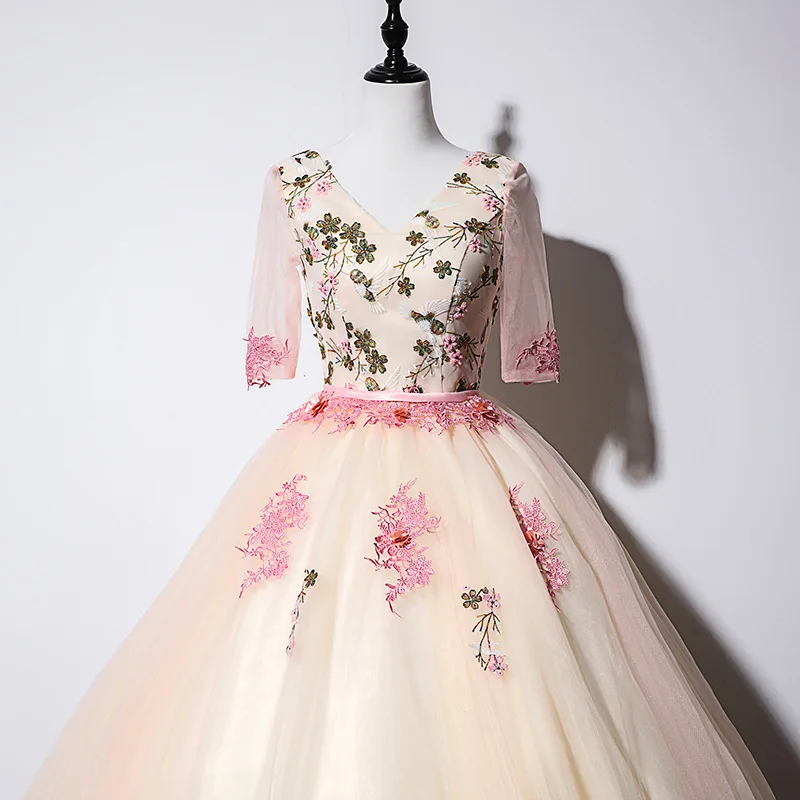 Пышные розовые платья Quinceanera 2019 V образным вырезом сладкий 16 Бальные лет День