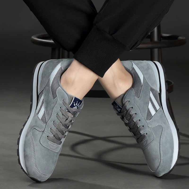 

Men's Genuine Leather Sneakers Breathable Casual Running Shoes Non-slip outdoor Walking Shoes Lightweight Lace-up Men Flat Shoes