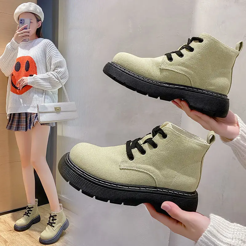 

2021 Summer and Autumn Thin Martens Boots Female Fashion Ins Cool All-Match Breathable Fried Street Increased by Thin Booties