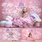 Розовый детский фон с изображением замка для студийной фотосъемки принцессы на день рождения художественный фон для фотосъемки на 1-й день рождения с изображением торта