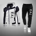 Костюм спортивный мужской из 2 предметов, свитшот, штаны на молнии, худи, повседневная одежда на осень-зиму