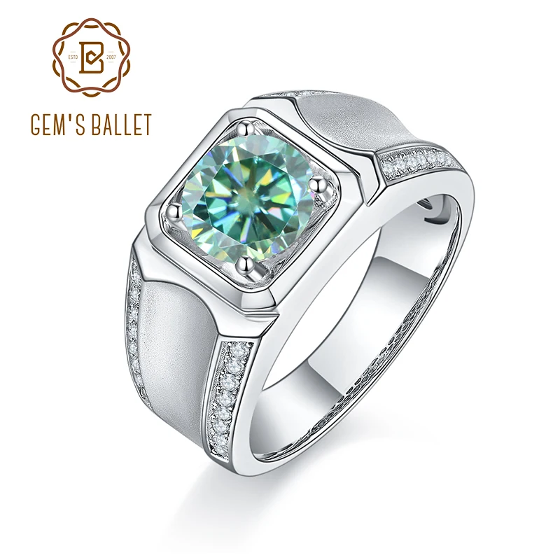

GEM'S BALLET 925 Sterling Silver Diamond Engagement Wedding Band Rings For Women Men Finger Party Jewelry Green Moissanite 1ct
