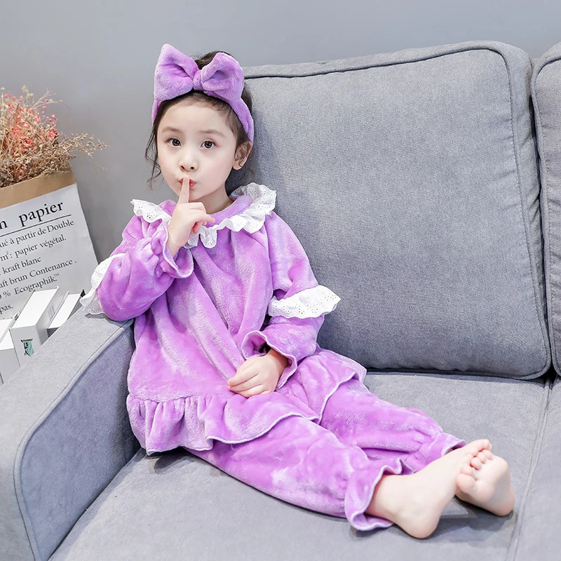 Зимние фланелевые пижамы для девочек комплект принцессы из 2 предметов детские с