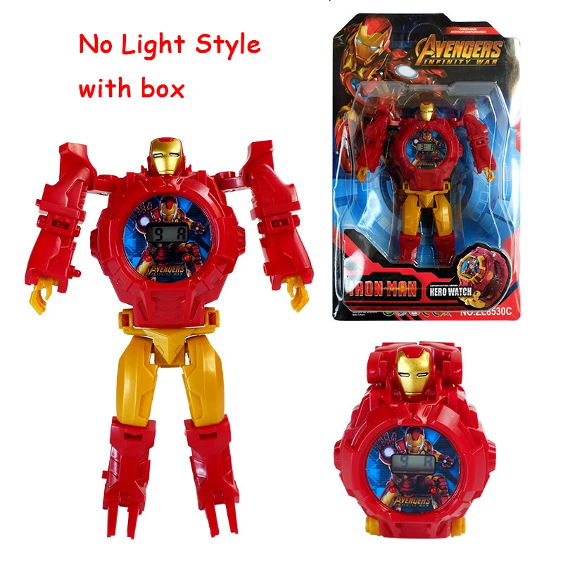 Ironman A boxed Мультфильм робот часы игрушки деформации Мстители дети трансформации Супер Герои Капитан Америка Железный человек наручные часы фигурка игрушка - Цвет: Ironman A boxed
