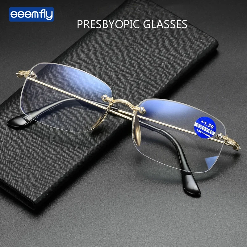 

Очки для чтения Seemfly с защитой от сисветильник света, ульсветильник модные мягкие пресбиопические очки без оправы, унисекс, с диоптриями + 1,0-...