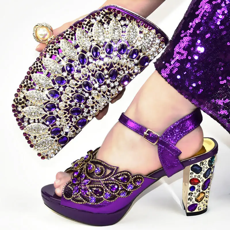 

High Quality Nigerian Rhinestone Wedding Shoes And Bag Set Fashion Evening Pumps Shoes And Bag Set For Party Size 37-42 DF-982