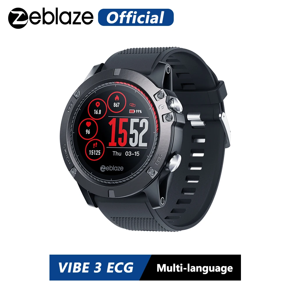 Zeblaze VIBE 3 ЭКГ мгновенный ЭКГ по требованию цветной дисплей частота сердечных сокращений IP67 водонепроницаемый мульти-спортивный режим фитнес-трекер умные часы
