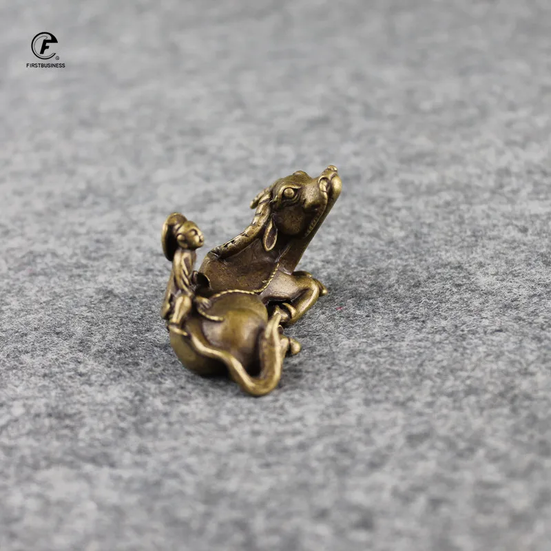 Твердая латунь овчарка Мальчик корова маленький орнамент Медь ручной работы