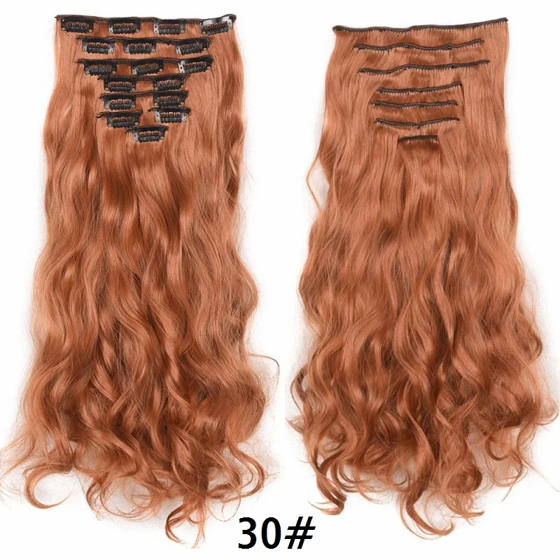 

Synthetic Clip In Hair Extensions 8Pcs 17 Clips On Piece Long Curly Wavy Fake Hairpiece Heat Resistant For Women 24 Inch 150g