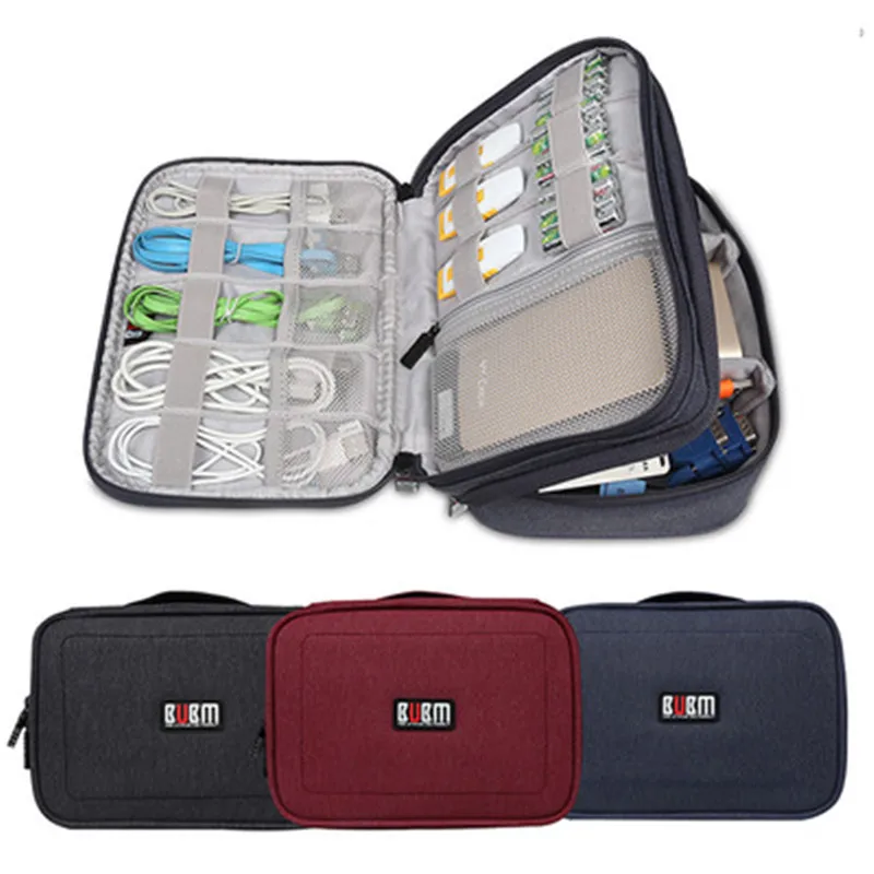 Роскошный двухслойный портативный кабель сумка для хранения цифровой USB