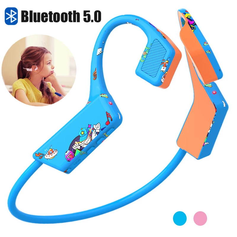 Kids Bone Conduction Headphones Cute Blutooth Sport Headset Waterproof Music Earphone with Noise-canceling MIC for Handsfree