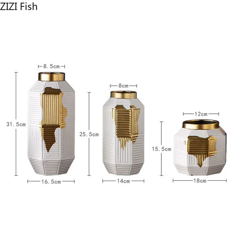 Геометрический декор керамические вазы Золотая текстура фарфоровая ваза