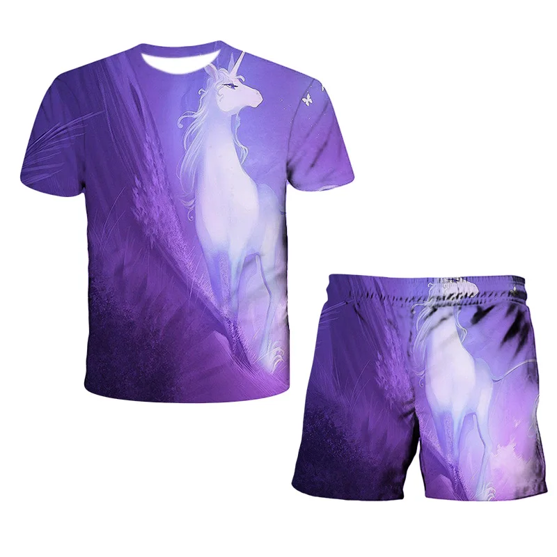 

Summer New Anime 3D Printing Rainbow Horse Quick-Drying Swimming Surfing Men's Round Neck Short-Sleeved Beach Shorts Suit XS-6XL