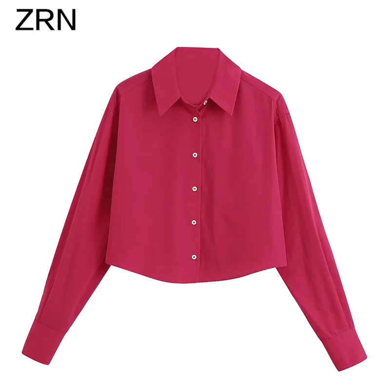 Женская винтажная блузка с отложным воротником однотонная короткая длинными