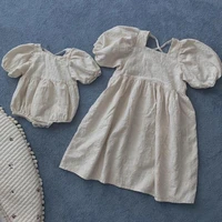 2022 new cotton linen children short sleeve casual dress back cross girls princess dress fashion baby girl clothes