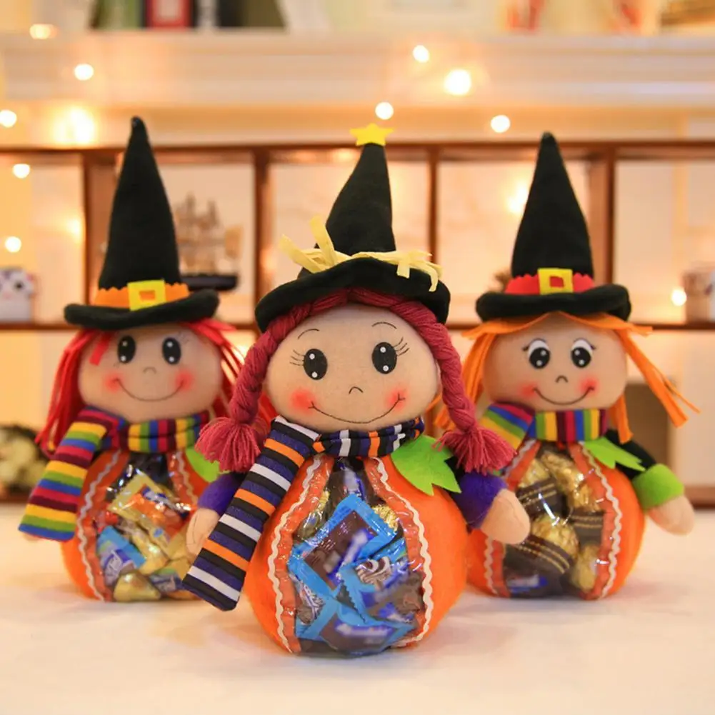 

Exquisite Candy Bag Transparent Belly Witch Doll Shaped Multi-color Zipper Design Halloween Witch Doll Candy Pouch for Home