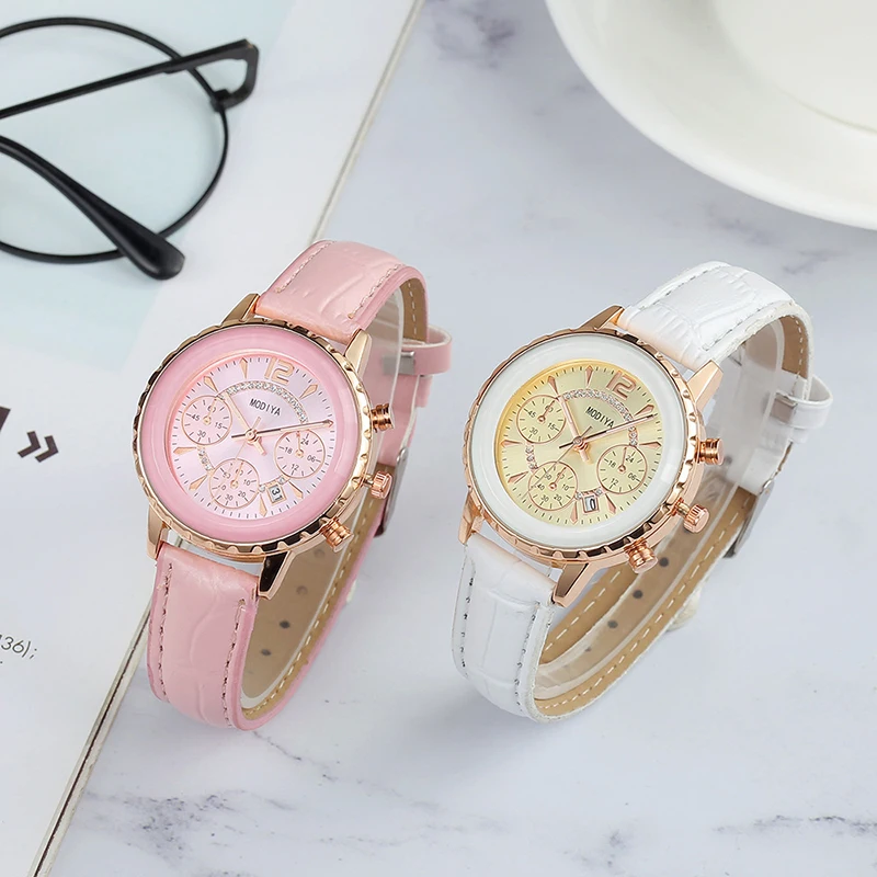 Роскошные бриллиантовые женские часы с тремя глазами Модные Кварцевые