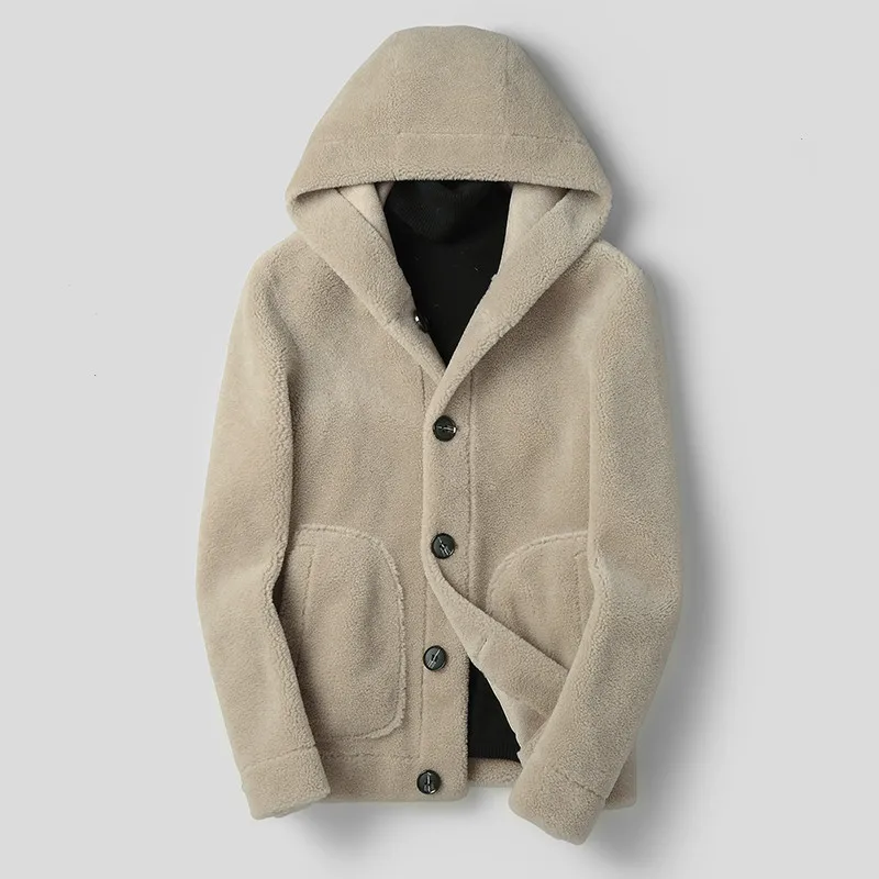 Куртка мужская короткая из овечьей шерсти с капюшоном|Мужские кожаные куртки| |