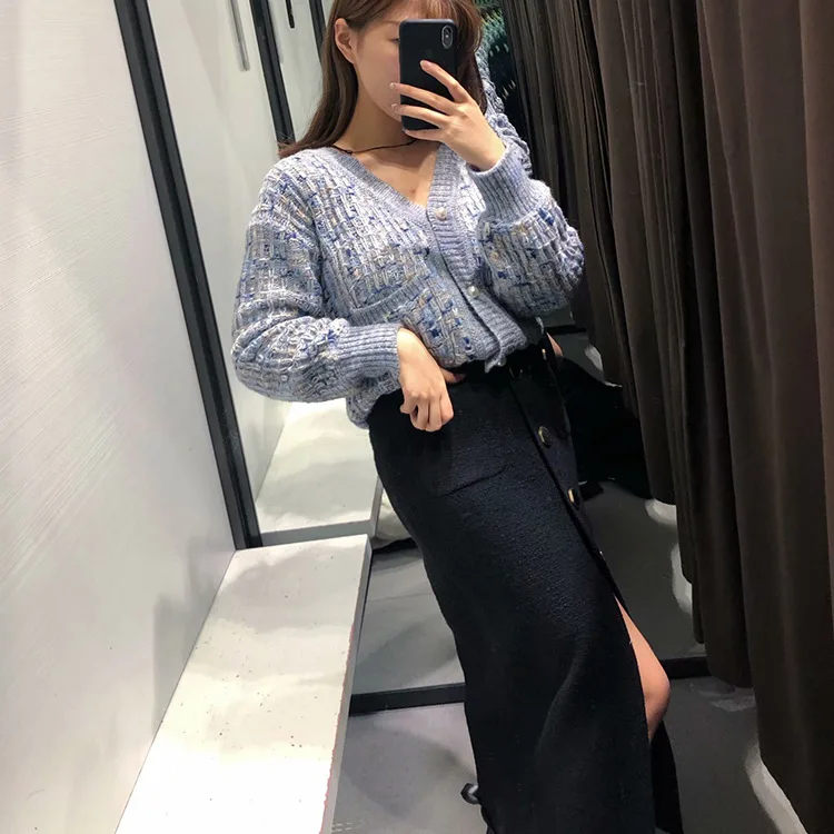 Женская юбка осенне-зимняя высокая талия облегающая винтажная с разрезом