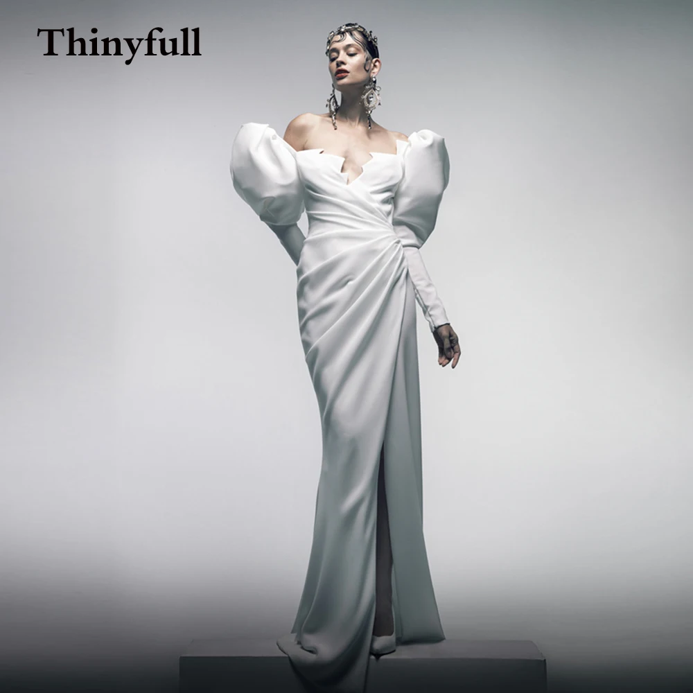 

Современные Простые Длинные свадебные платья 2021, пляжные платья с длинным рукавом и Боковым Разрезом, Формальные Свадебные платья для неве...