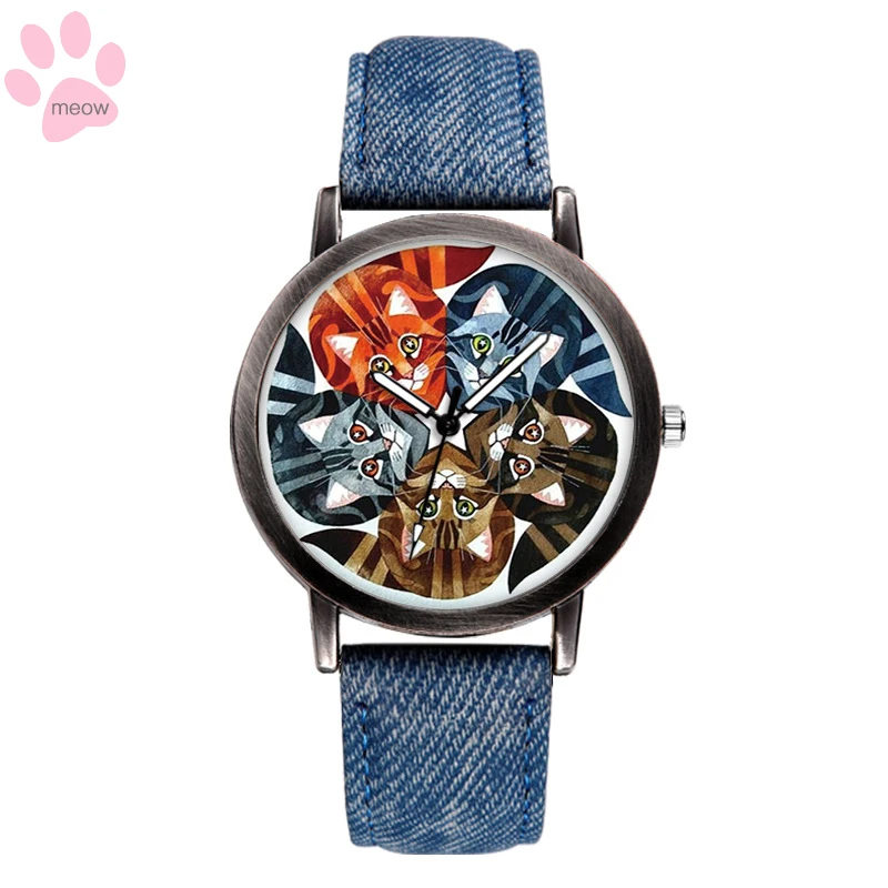 Лидер продаж 2020 женские часы Obawa с милым рисунком кошки из искусственного