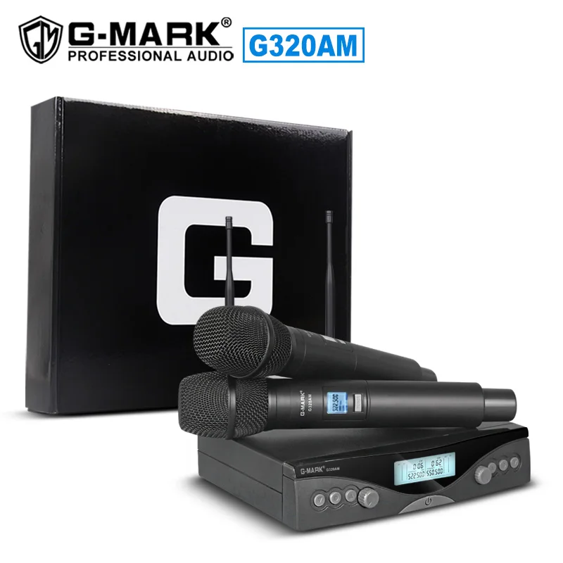 Быстрая G-MARK G320AM Беспроводная микрофонная система с регулируемой частотой Профессиональный UHF автоматический 2 ручной микрофон - Цвет: G320AM Carton