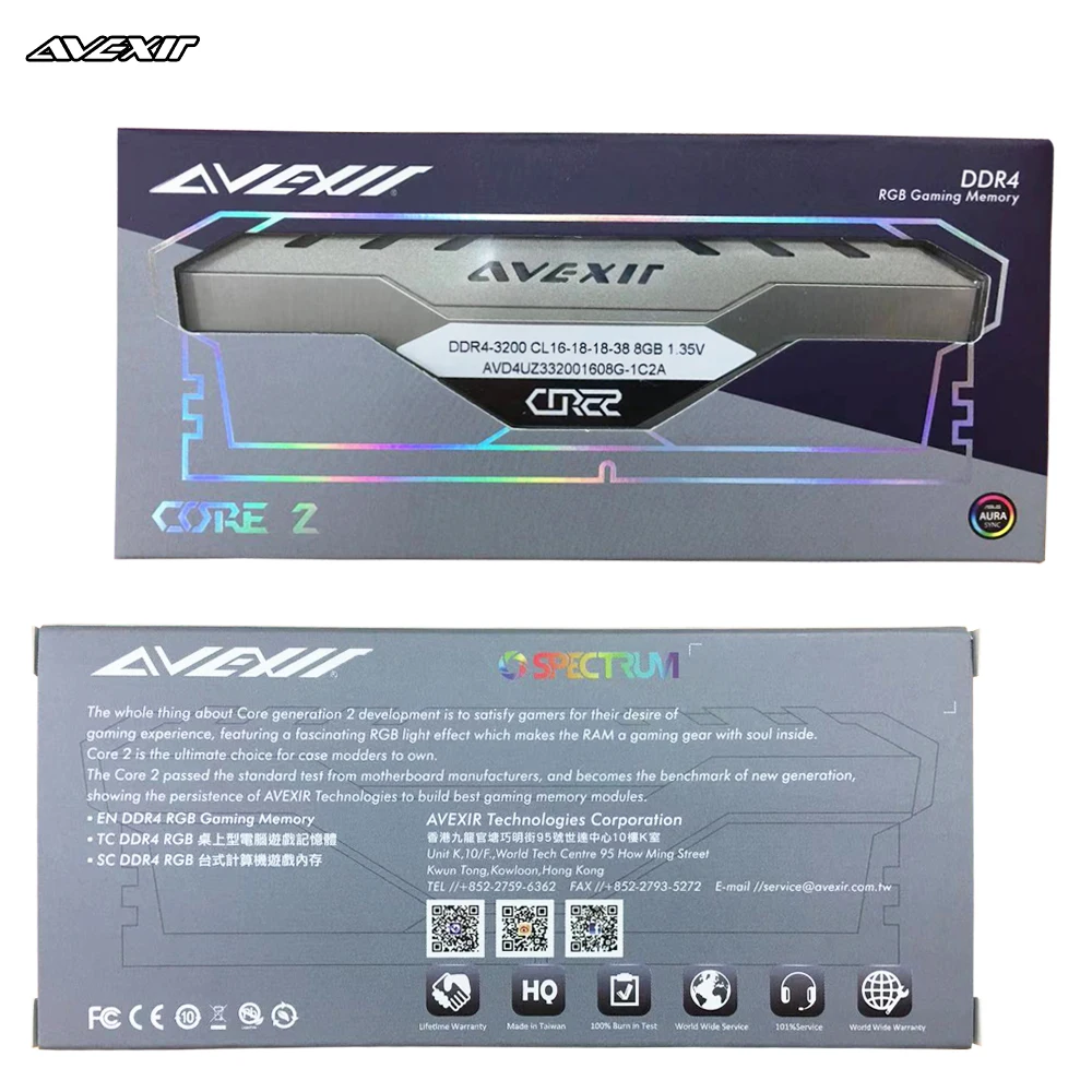 Avexir Core 2 ddr4 8 Гб 3000 МГц RGB DIMM 32 2666 3200 3600 16 ГБ pc4 ram de escritorio memoria placa base de|Оперативная