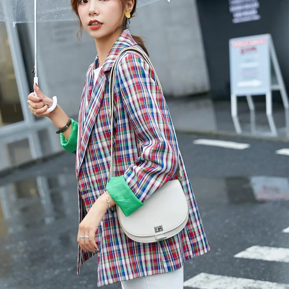 Женский элегантный официальный модный блейзер в цветную полоску свободный