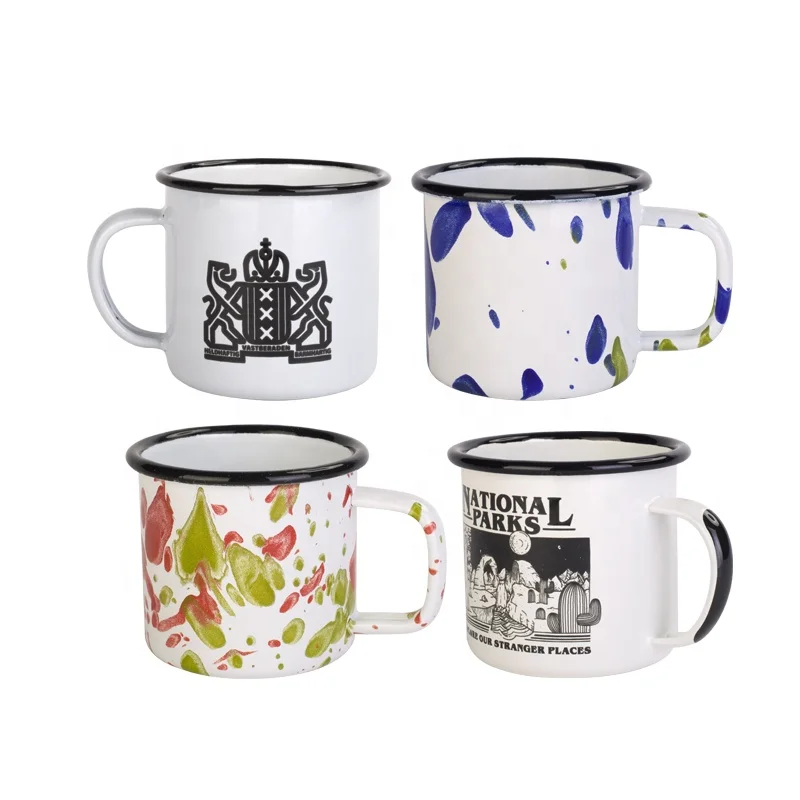 8oz white milk mug with hollow handle custom logo printed enamel cup | Дом и сад